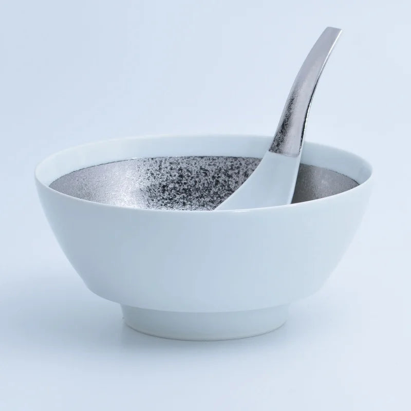 White porcelain platinum-wrapped ramen bowl