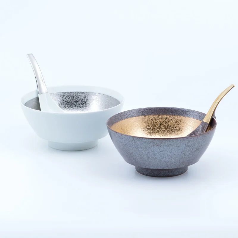 White porcelain platinum-wrapped ramen bowl