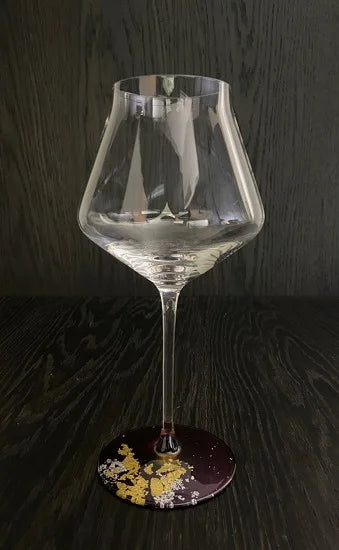 Wine Glass Perla 2P Majo Gold Leaf Blue