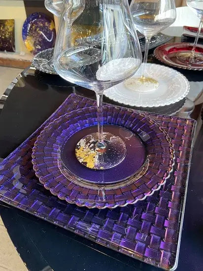 Wine Glass Perla 2P Majo Gold Leaf Blue