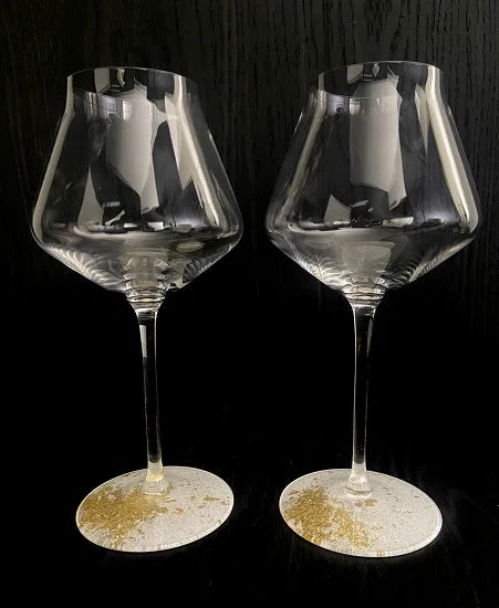 Wine Glass Perla 2P Metal Gold Leaf White