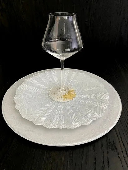 Wine Glass Perla 2P Metal Gold Leaf White