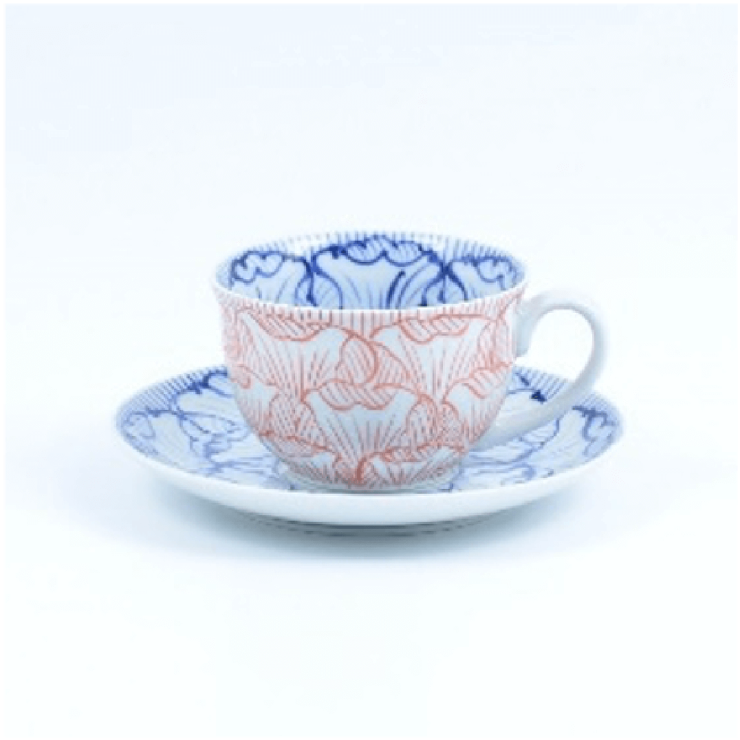 花弁紋赤コーヒー碗皿